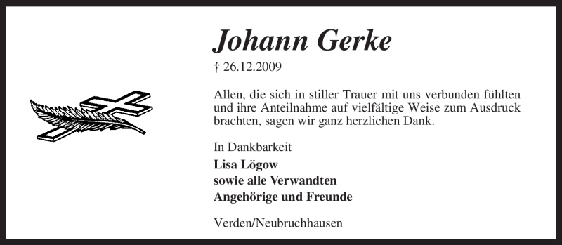 Traueranzeigen Von Johann Gerke Trauer Kreiszeitung De