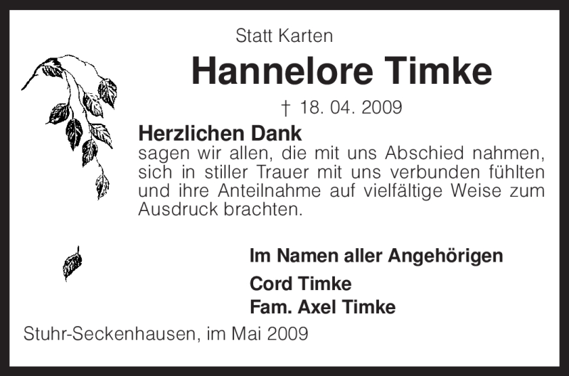 Traueranzeigen Von Hannelore Timke Trauer Kreiszeitung De