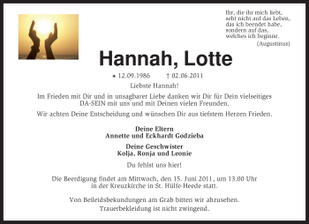 Traueranzeigen Von Hannah Lotte Trauer Kreiszeitung De