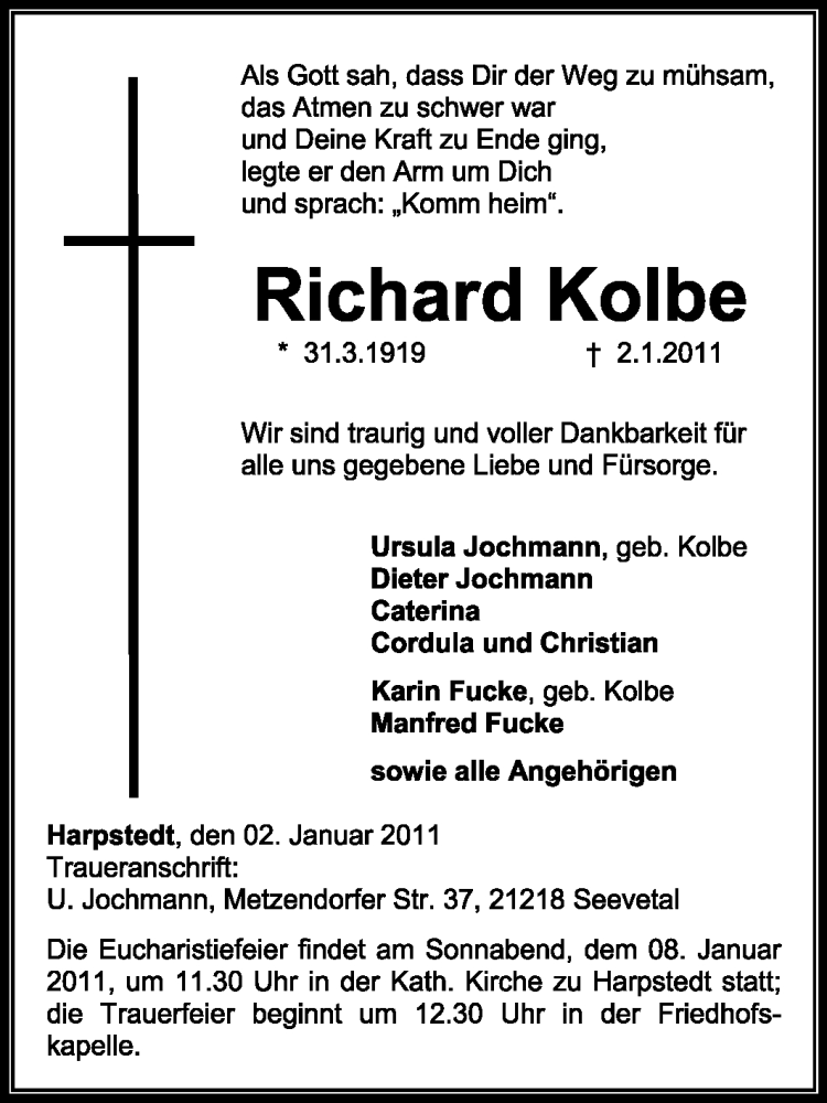 Traueranzeigen Von Richard Kolbe Trauer Kreiszeitung De