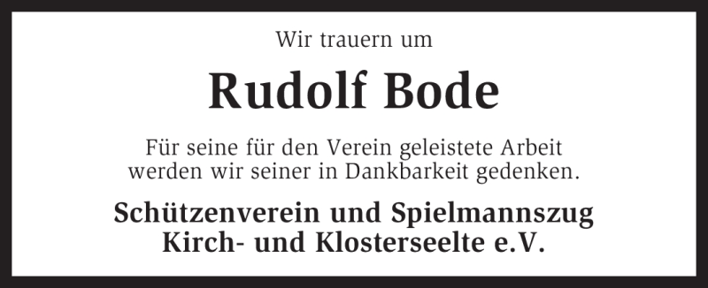 Traueranzeigen Von Rudolf Bode Trauer Kreiszeitung De