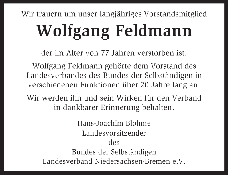 Traueranzeigen Von Wolfgang Feldmann Trauer Kreiszeitung De