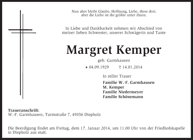 Traueranzeigen Von Margret Kemper Trauer Kreiszeitung De