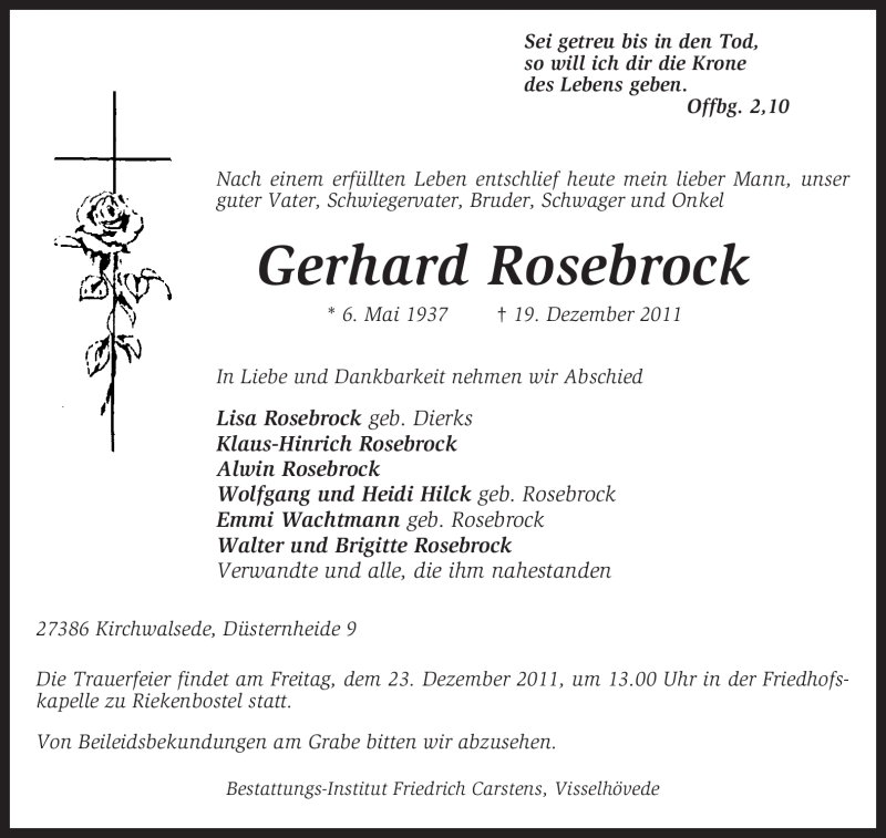 Traueranzeigen Von Gerhard Rosebrock Trauer Kreiszeitung De