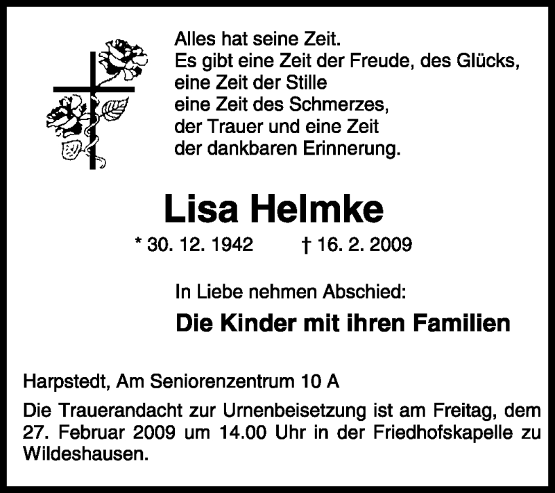 Traueranzeigen Von Lisa Helmke Trauer Kreiszeitung De