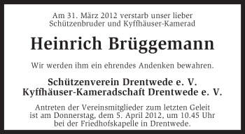 Traueranzeigen von Heinrich Brüggemann trauer kreiszeitung de