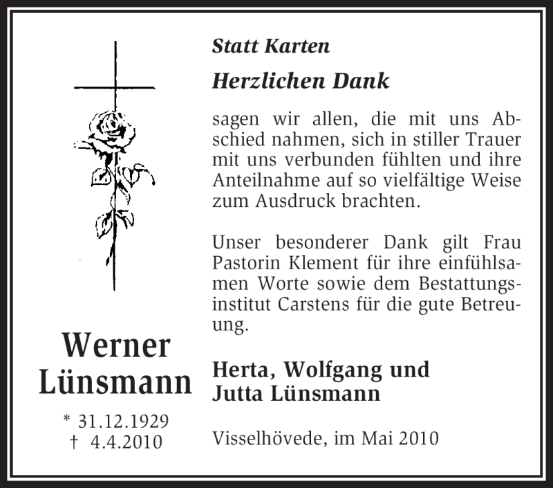 Traueranzeigen Von Werner L Nsmann Trauer Kreiszeitung De