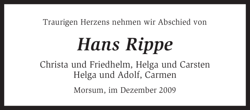 Traueranzeigen Von Hans Rippe Trauer Kreiszeitung De