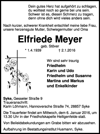 Traueranzeigen Von Elfriede Meyer Trauer Kreiszeitung De