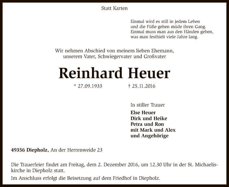 Traueranzeigen Von Reinhard Heuer Trauer Kreiszeitung De