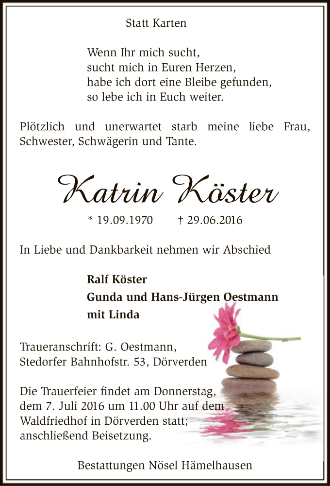 Traueranzeigen Von Katrin K Ster Trauer Kreiszeitung De