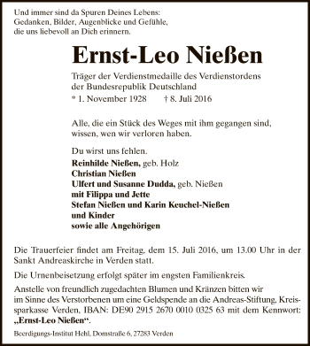 Traueranzeigen Von Ernst Leo Nie En Trauer Kreiszeitung De