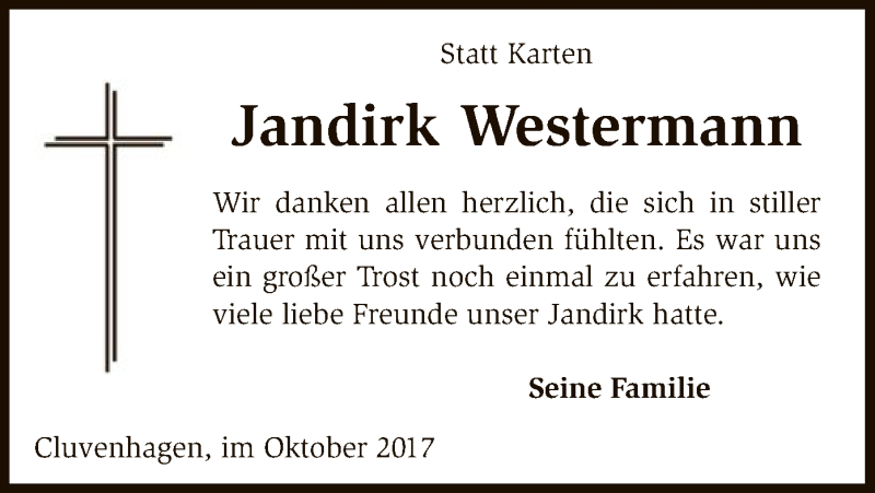 Traueranzeigen Von Jandirk Westermann Trauer Kreiszeitung De