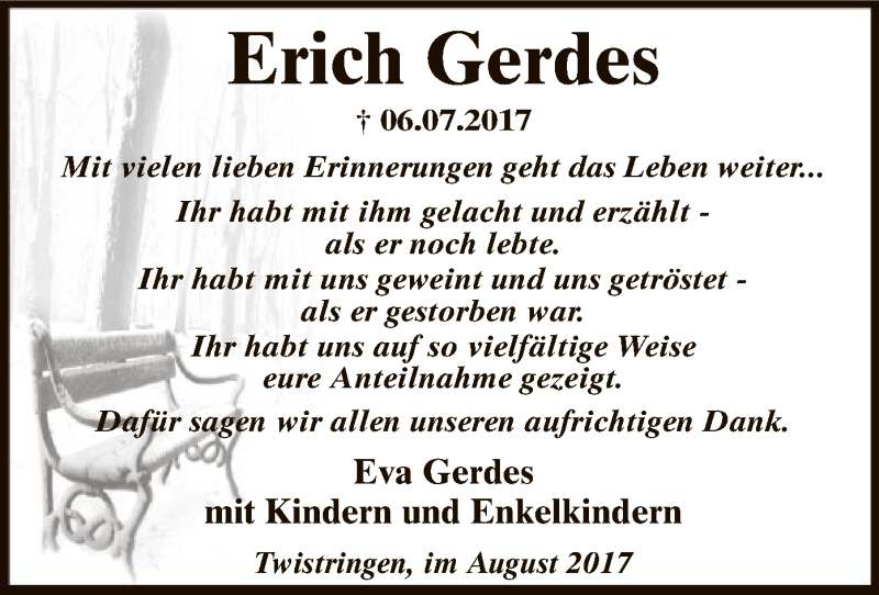 Traueranzeigen Von Erich Gerdes Trauer Kreiszeitung De