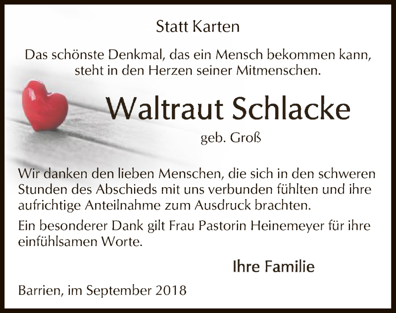 Traueranzeigen Von Waltraut Schlacke Trauer Kreiszeitung De