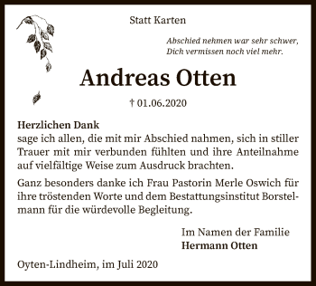 Traueranzeigen Von Andreas Otten Trauer Kreiszeitung De