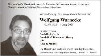 Traueranzeigen Von Wolfgang Warnecke Trauer Kreiszeitung De