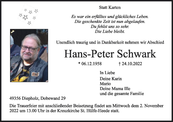 Traueranzeigen Von Hans Peter Schwark Trauer Kreiszeitung De