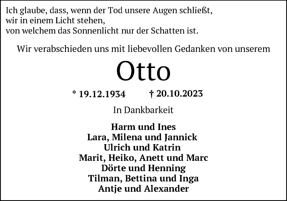 Traueranzeigen Von Otto Trauer Kreiszeitung De