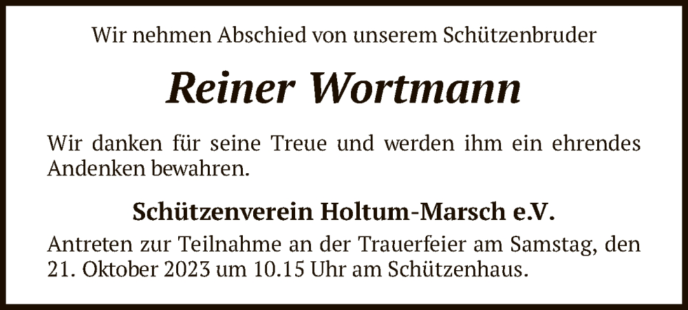 Traueranzeigen Von Reiner Wortmann Trauer Kreiszeitung De