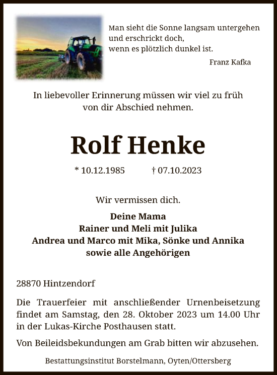 Traueranzeigen Von Rolf Henke Trauer Kreiszeitung De