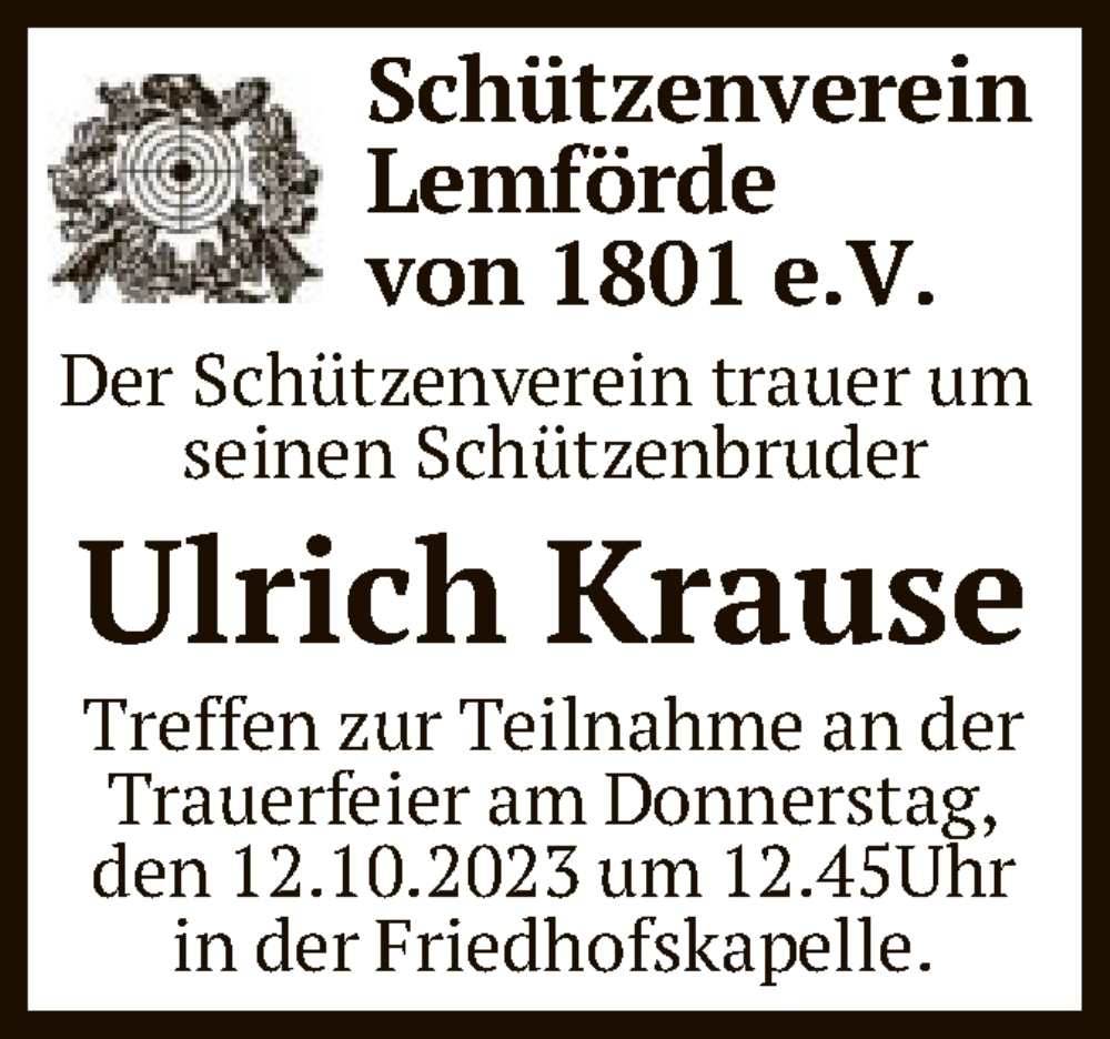 Traueranzeigen Von Ulrich Krause Trauer Kreiszeitung De