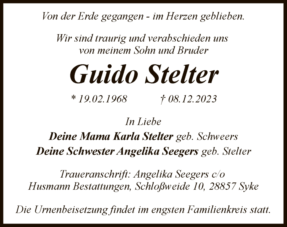 Traueranzeigen Von Guido Stelter Trauer Kreiszeitung De