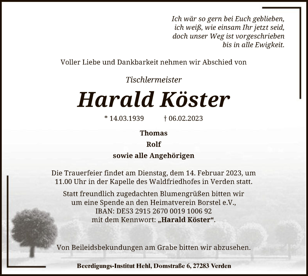 Traueranzeigen Von Harald K Ster Trauer Kreiszeitung De