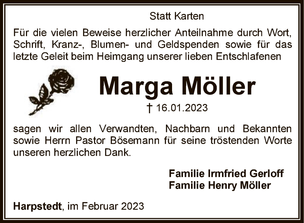 Traueranzeigen von Marga Möller trauer kreiszeitung de