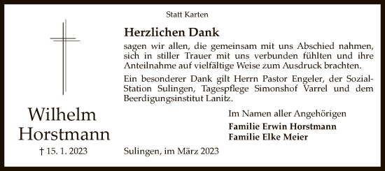 Traueranzeigen Von Wilhelm Horstmann Trauer Kreiszeitung De