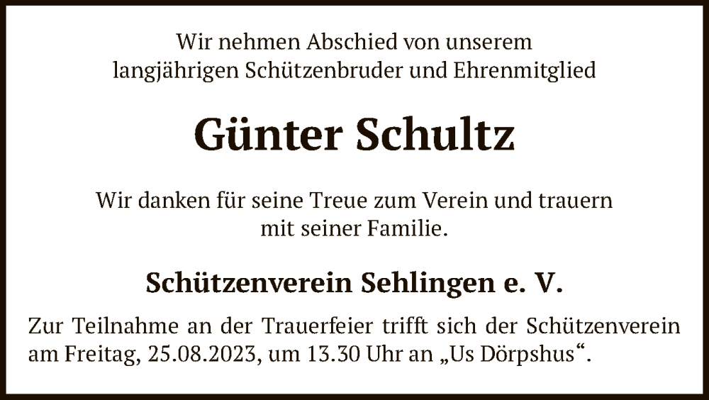 Traueranzeigen Von G Nter Schultz Trauer Kreiszeitung De