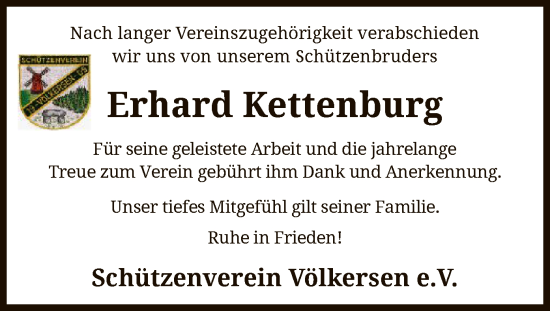 Traueranzeige von Erhard Kettenburg von SYK