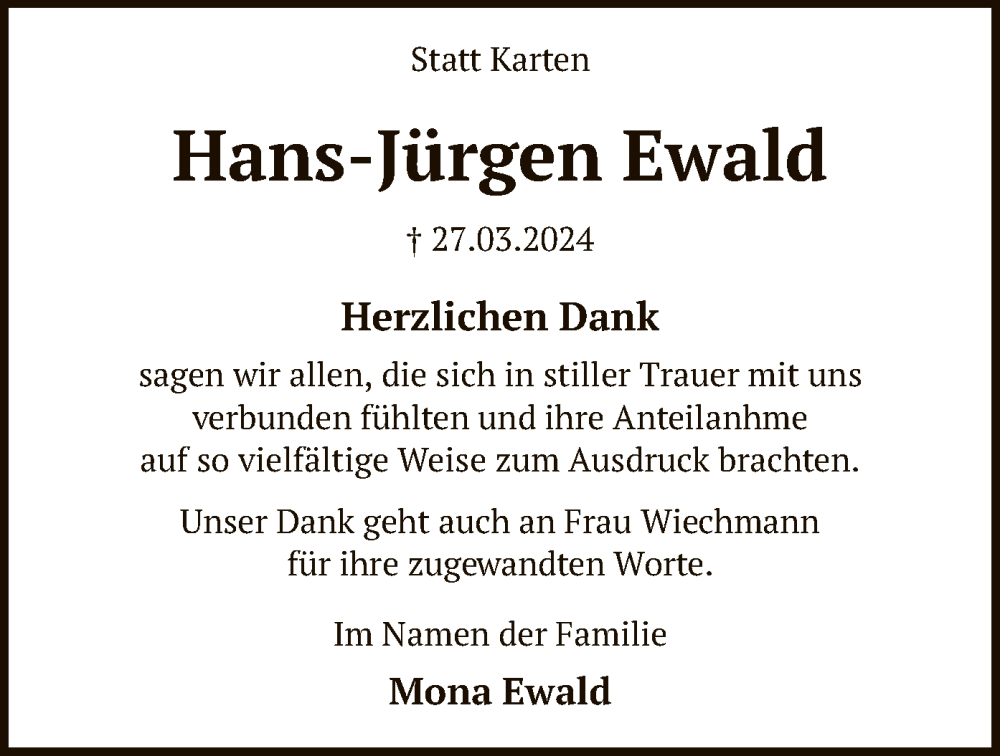 Traueranzeigen Von Hans J Rgen Ewald Trauer Kreiszeitung De