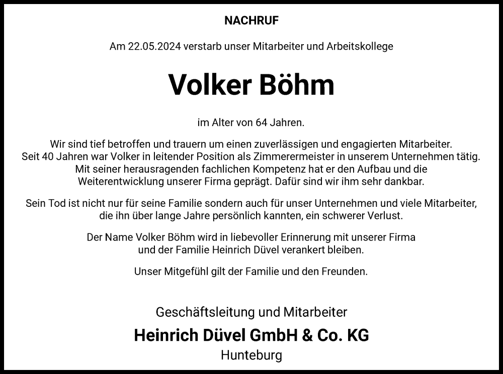 Traueranzeigen Von Volker B Hm Trauer Kreiszeitung De