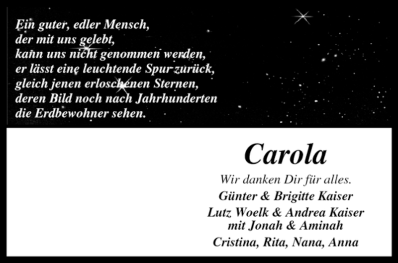  Traueranzeige für Carola Kühnel vom 10.12.2007 aus KREISZEITUNG SYKE