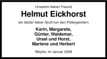 Traueranzeige von Helmut Eickhorst von KREISZEITUNG SYKE