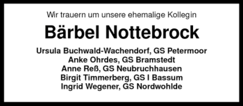 Traueranzeige von Bärbel Nottebrock von KREISZEITUNG SYKE