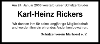 Traueranzeige von Karl-Heinz Rickers von KREISZEITUNG SYKE