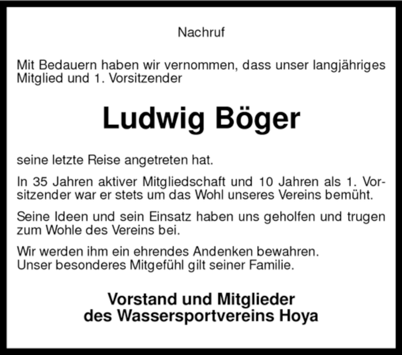  Traueranzeige für Ludwig Böger vom 28.01.2008 aus KREISZEITUNG SYKE