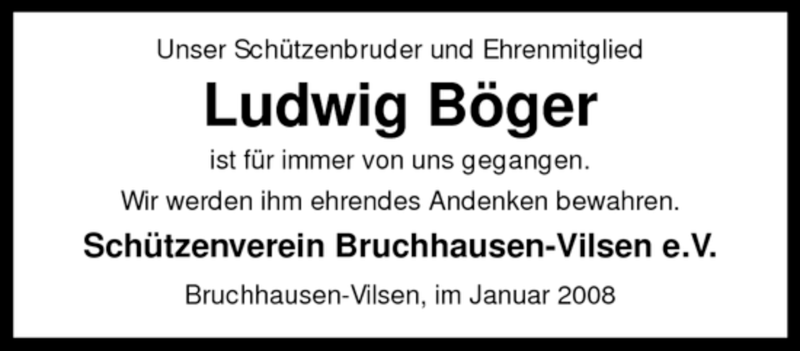  Traueranzeige für Ludwig Böger vom 29.01.2008 aus KREISZEITUNG SYKE