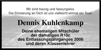 Traueranzeige von Dennis Kuhlenkamp von KREISZEITUNG SYKE