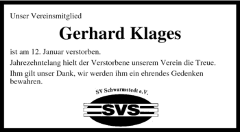 Traueranzeige von Gerhard Klages von KREISZEITUNG SYKE