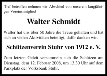 Traueranzeige von Walter Schmidt von KREISZEITUNG SYKE