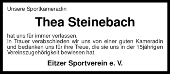 Traueranzeige von Thea Steinebach von KREISZEITUNG SYKE