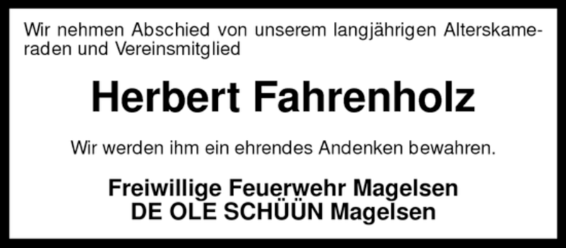  Traueranzeige für Herbert Fahrenholz vom 23.02.2008 aus KREISZEITUNG SYKE
