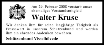 Traueranzeige von Walter Kruse von KREISZEITUNG SYKE