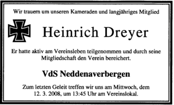 Traueranzeige von Heinrich Dreyer von KREISZEITUNG SYKE