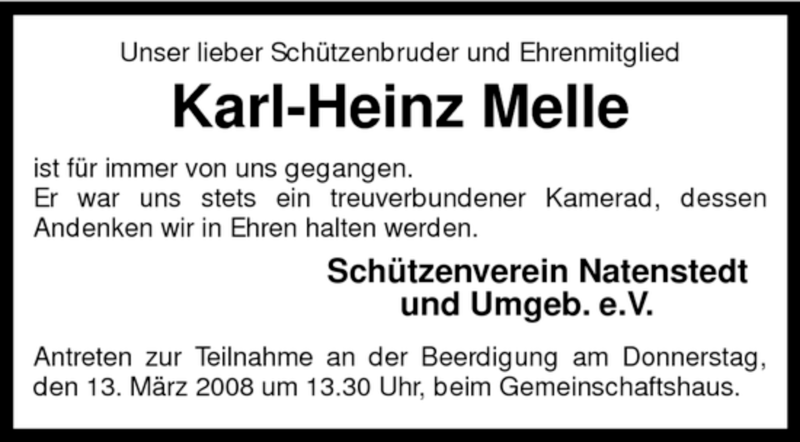  Traueranzeige für Karl-Heinz Melle vom 11.03.2008 aus KREISZEITUNG SYKE