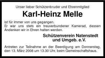 Traueranzeige von Karl-Heinz Melle von KREISZEITUNG SYKE