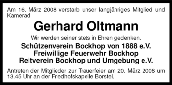 Traueranzeige von Gerhard Oltmann von KREISZEITUNG SYKE